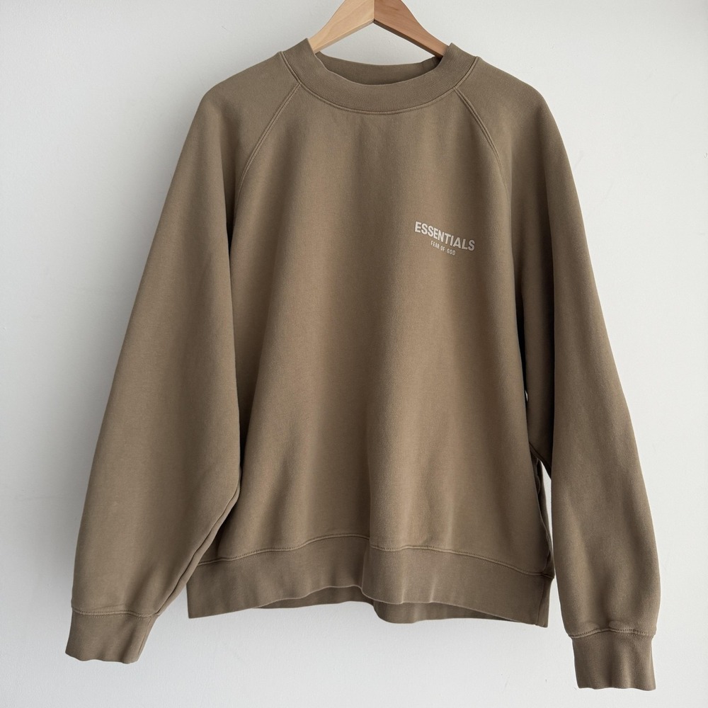 Fear Of God Essentials Sweatshirt Mens Large Brown Logo Fleece Desert Taupe